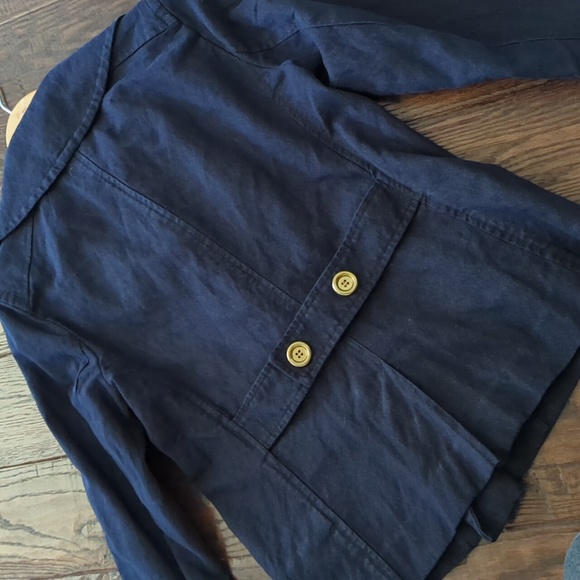 J. CREW I Navy Blue Indigo Metallic Pea Coat Double Breasted Jacket, 4 - Picture 14 of 16